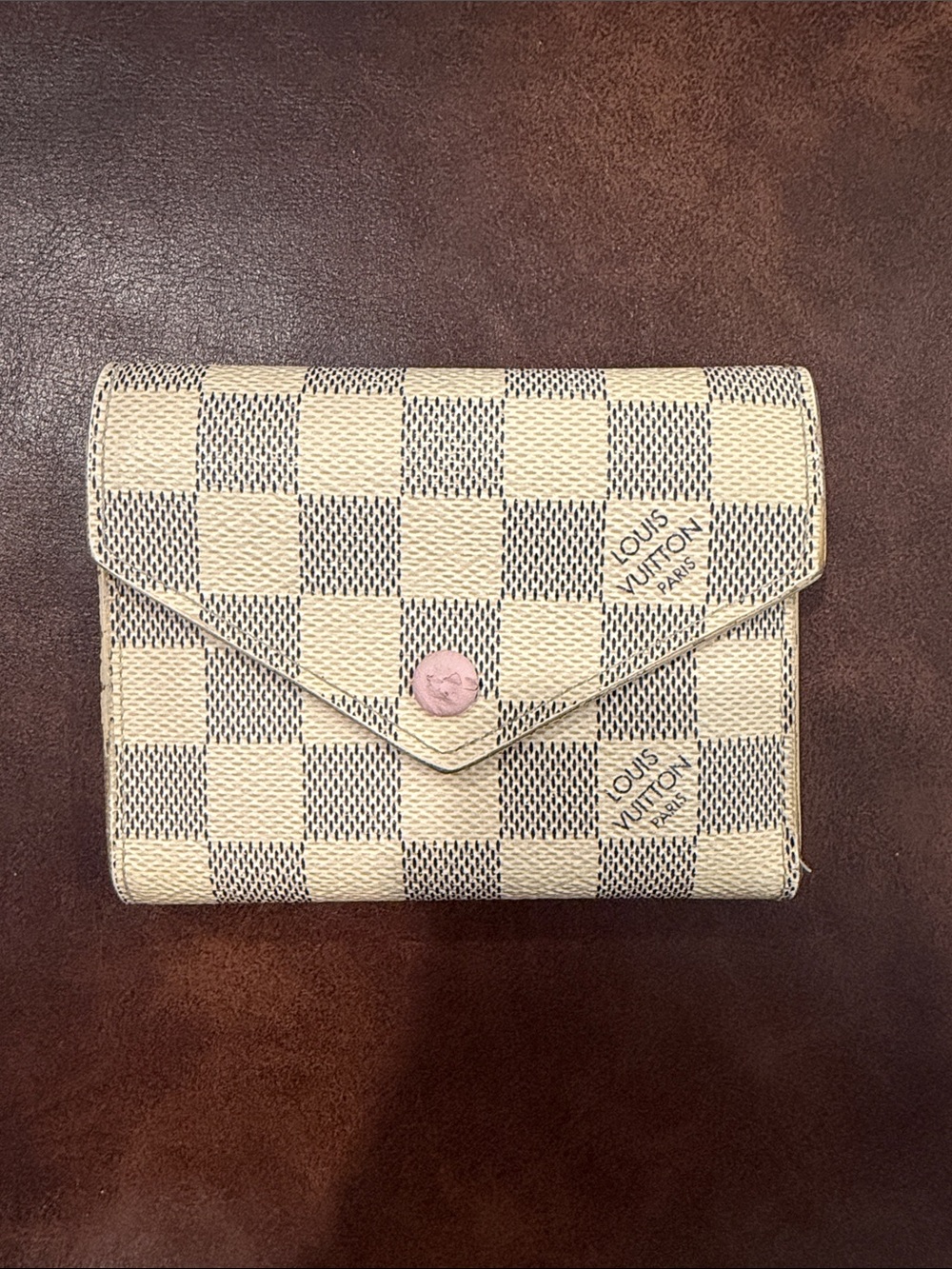Louis Vuitton Damier Azur Envelope Wallet with Pink Snap